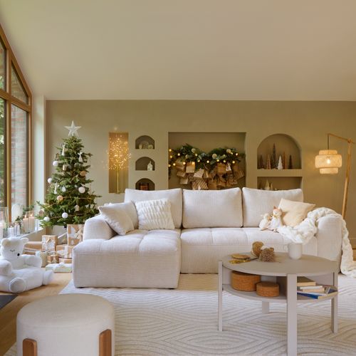 Canapé d'angle méridienne AUBE gauche convertible blanc c.