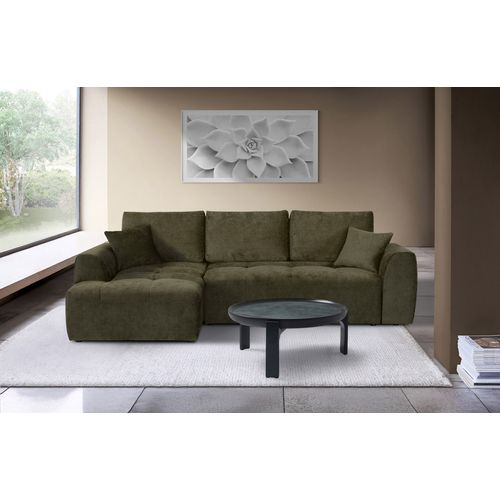 Canapé d'angle méridienne AUBE gauche convertible tissu vert