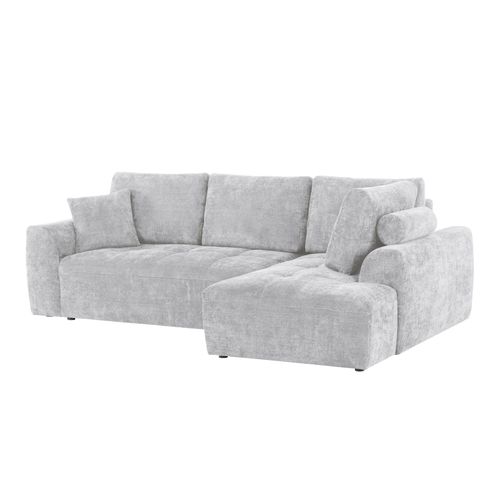 Canapé d'angle droit AUBE convertible tissu gris clair