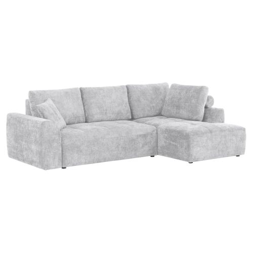 Canapé d'angle droit AUBE convertible tissu gris clair