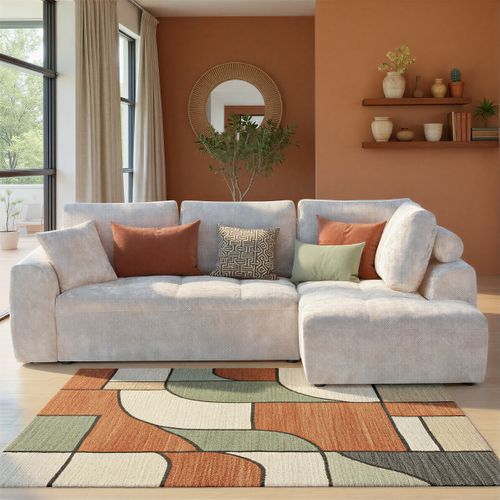 Canapé d'angle droit AUBE convertible tissu blanc cassé