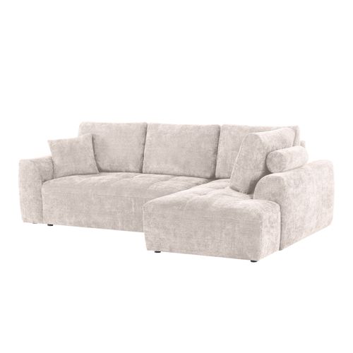 Canapé d'angle droit AUBE convertible tissu blanc cassé