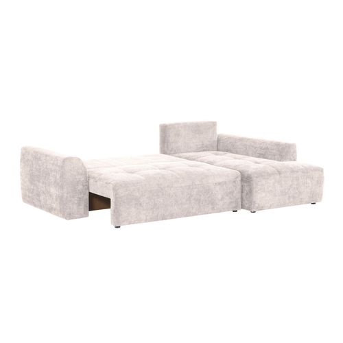 Canapé d'angle droit AUBE convertible tissu blanc cassé