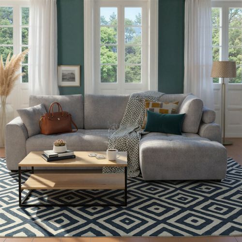 Canapé d'angle droit AUBE convertible tissu gris