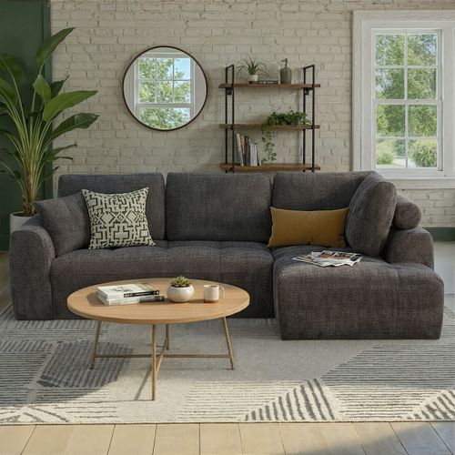 Canapé d'angle droit AUBE convertible tissu gris foncé