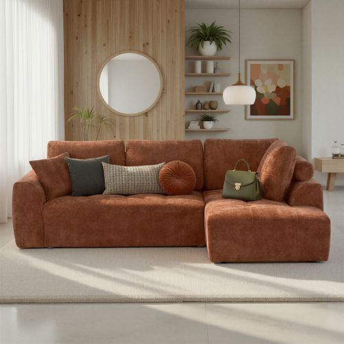 Canapé d'angle droit AUBE convertible tissu terra cotta