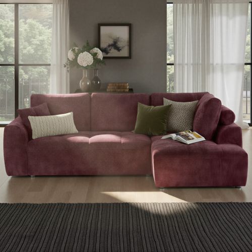 Canapé d'angle droit AUBE convertible tissu bordeaux