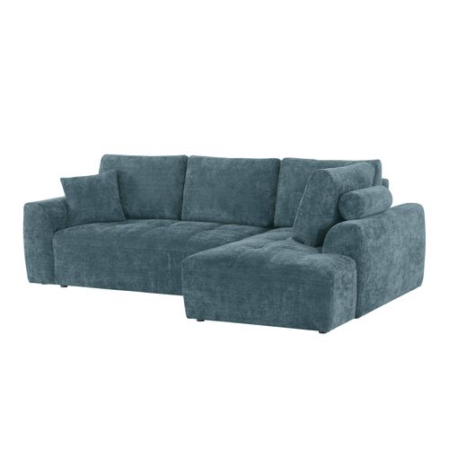Canapé d'angle droit AUBE convertible tissu bleu clair