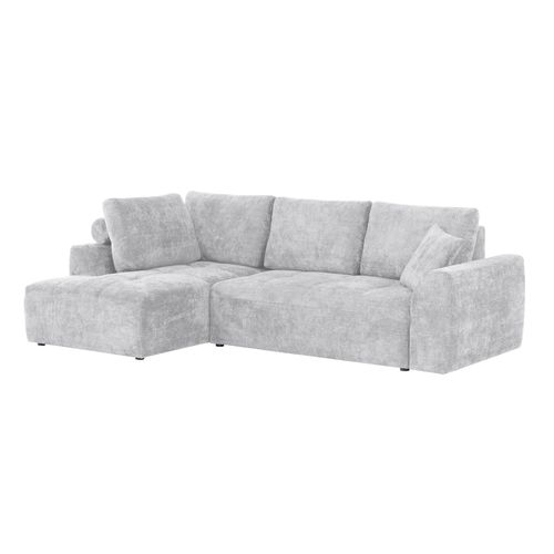 Canapé d'angle gauche AUBE convertible tissu gris clair