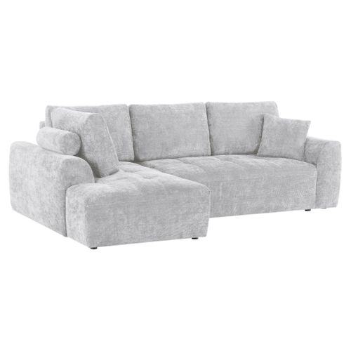 Canapé d'angle gauche AUBE convertible tissu gris clair