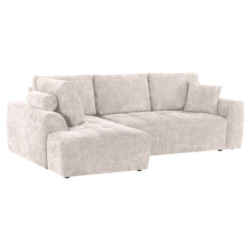 Canapé d'angle gauche AUBE convertible tissu blanc cassé