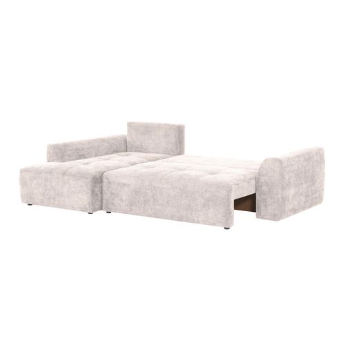 Canapé d'angle gauche AUBE convertible tissu blanc cassé