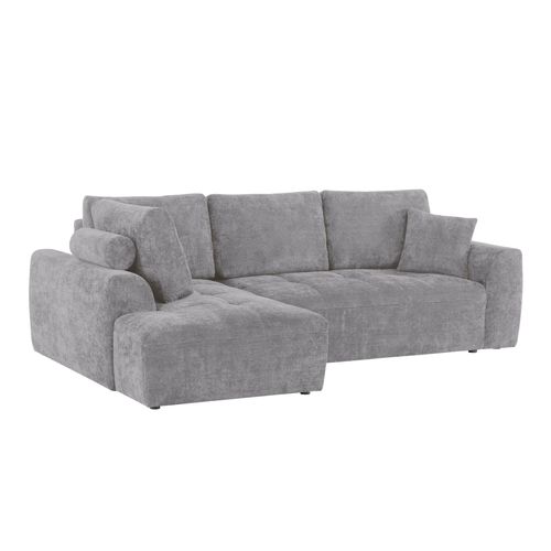 Canapé d'angle gauche AUBE convertible tissu gris