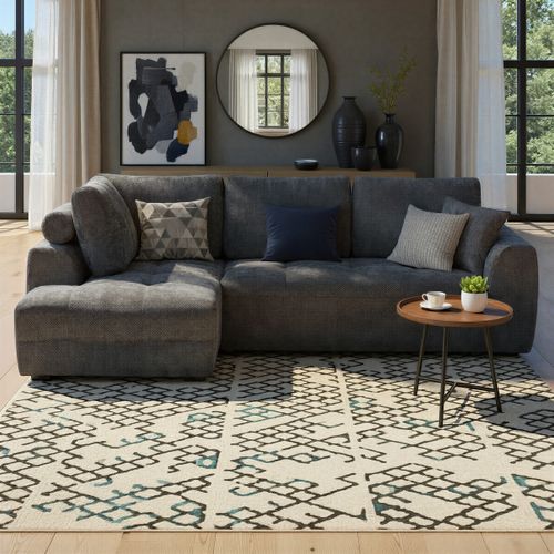 Canapé d'angle gauche AUBE convertible tissu gris fonce