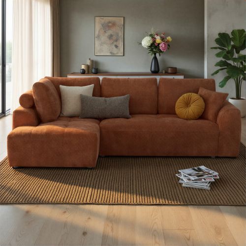 Canapé d'angle gauche AUBE convertible tissu terra cotta