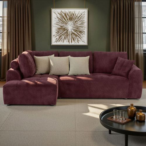 Canapé d'angle gauche AUBE convertible tissu bordeaux