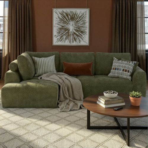 Canapé d'angle gauche AUBE convertible tissu vert