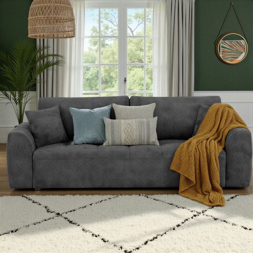 Canapé 3 places convertible AUBE tissu gris foncé
