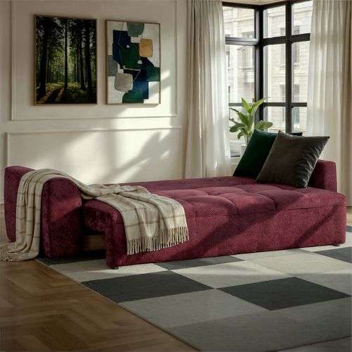 Canapé 3 places convertible AUBE tissu bordeaux