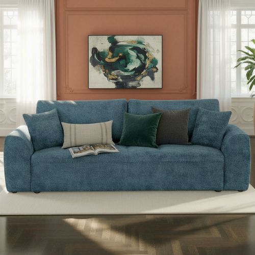 Canapé 3 places convertible AUBE tissu bleu clair