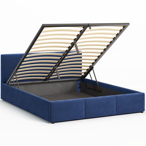 Lit Coffre Nela 140×200 Cm Bleu, Tissu Hlr-64, Avec Sommier Et Rangement