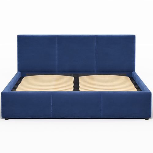 Lit Coffre Nela 140×200 Cm Bleu, Tissu Hlr-64, Avec Sommier Et Rangement