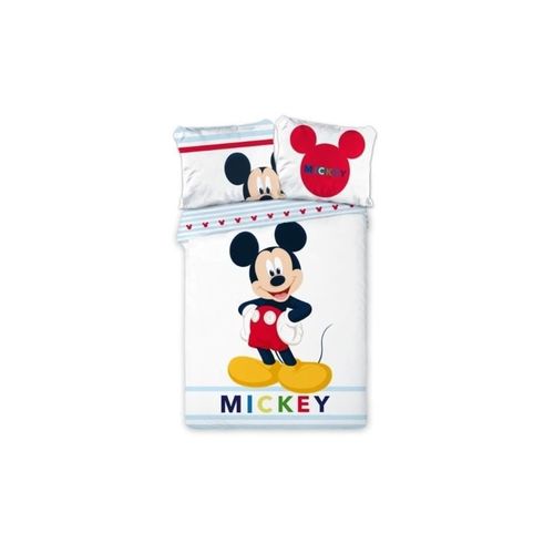 Parure De Couette Microfibre Mickey 140x200 Cm + Taie D'oreiller 63x63 Cm - Blanc et Multicolore