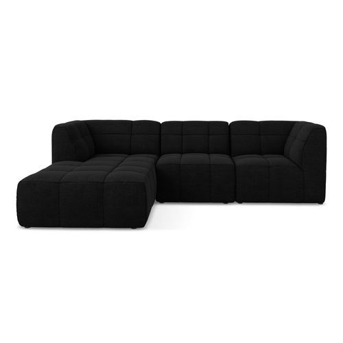 Canapé D'angle 3 Places Modulaire Gauche Aloha En Tissu Bouclette Noir