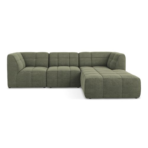 Canapé D'angle 3 Places Modulaire Droit Aloha En Tissu Bouclette Olive