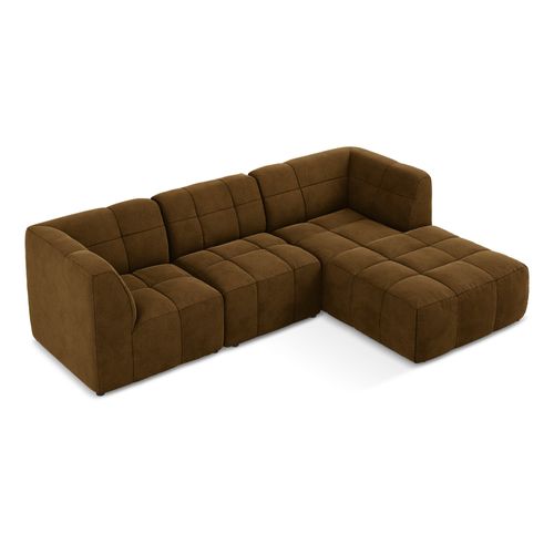 Canapé D'angle 3 Places Modulaire Droit Aloha En Velours Moutarde