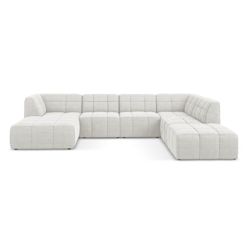 Canapé Panoramique 5 Places Aloha En Tissu Bouclette Blanc