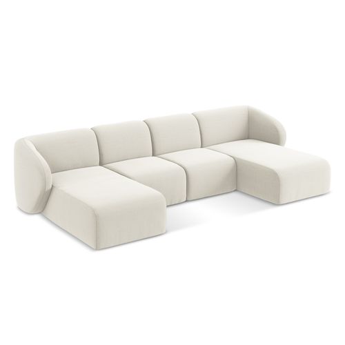 Canapé Panoramique 4 Places Lani En Velours Beige Clair