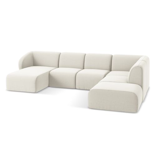 Canapé Panoramique 5 Places Droit Lani En Velours Beige Clair