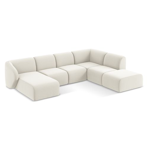 Canapé Panoramique 5 Places Droit Lani En Velours Beige Clair