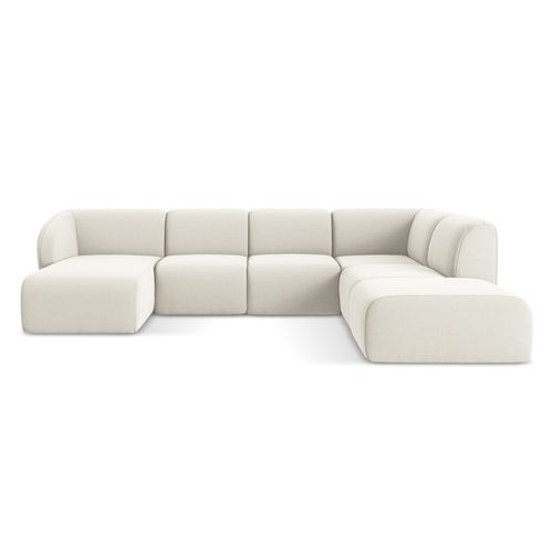 Canapé Panoramique 5 Places Droit Lani En Velours Beige Clair