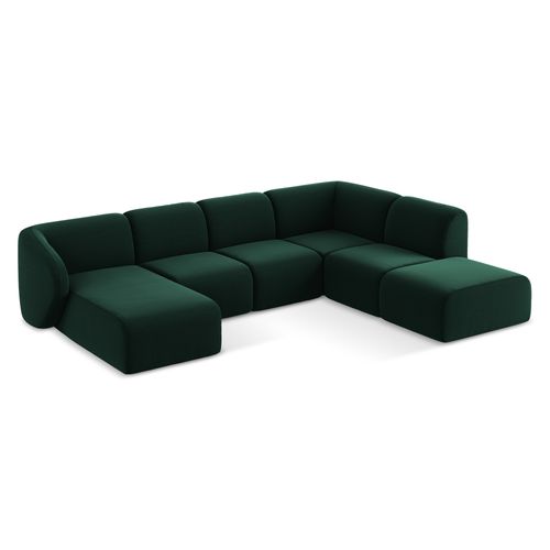 Canapé Panoramique 5 Places Droit Lani En Velours Bouteille Verte