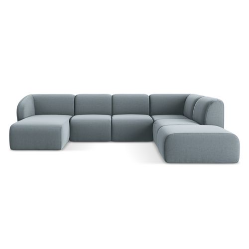 Canapé Panoramique 5 Places Droit Lani En Velours Bleu Clair