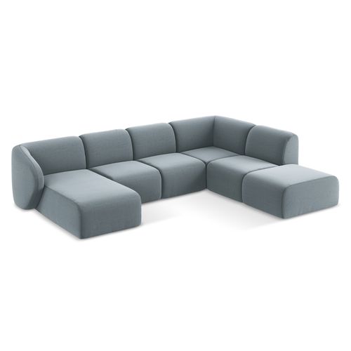 Canapé Panoramique 5 Places Droit Lani En Velours Bleu Clair