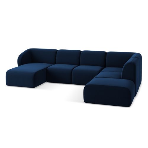 Canapé Panoramique 5 Places Droit Lani En Velours Bleu Royal