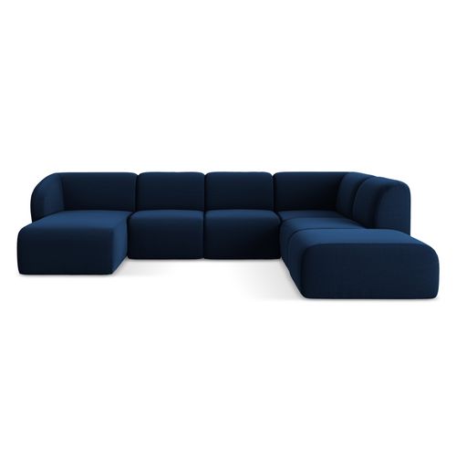 Canapé Panoramique 5 Places Droit Lani En Velours Bleu Royal