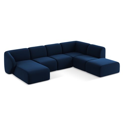 Canapé Panoramique 5 Places Droit Lani En Velours Bleu Royal