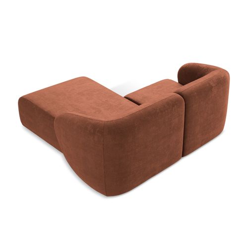 Canapé D'angle 2,5 Places Modulaire Droit Lani En Tissu Chenille Terre Cuite