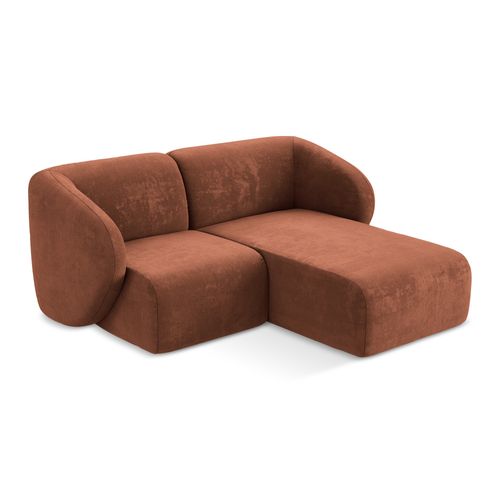 Canapé D'angle 2,5 Places Modulaire Droit Lani En Tissu Chenille Terre Cuite