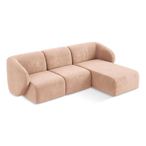 Canapé D'angle 3 Places Modulaire Droit Lani En Tissu Chenille Pêche