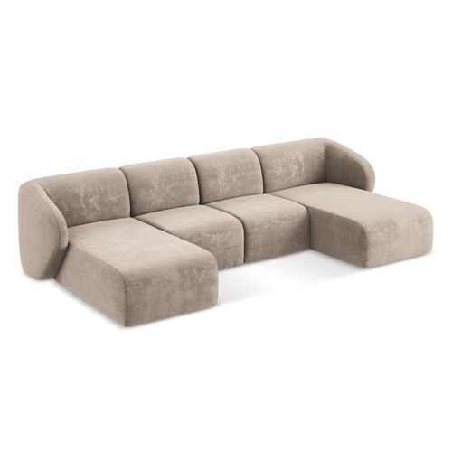 Canapé Panoramique 4 Places Lani En Tissu Chenille Beige Foncé