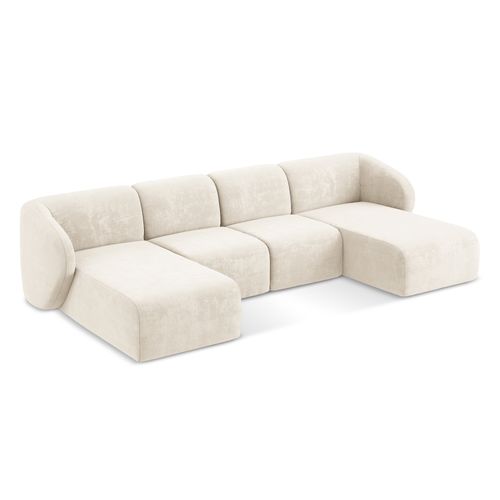Canapé Panoramique 4 Places Lani En Tissu Chenille Beige Clair