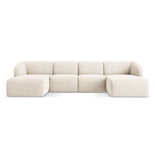 Canapé Panoramique 4 Places Lani En Tissu Chenille Beige Clair
