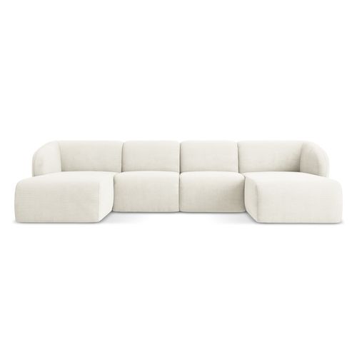 Canapé Panoramique 4 Places Lani En Tissu Chenille Blanc