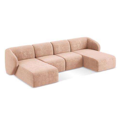 Canapé Panoramique 4 Places Lani En Tissu Chenille Pêche