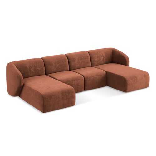 Canapé Panoramique 4 Places Lani En Tissu Chenille Terre Cuite